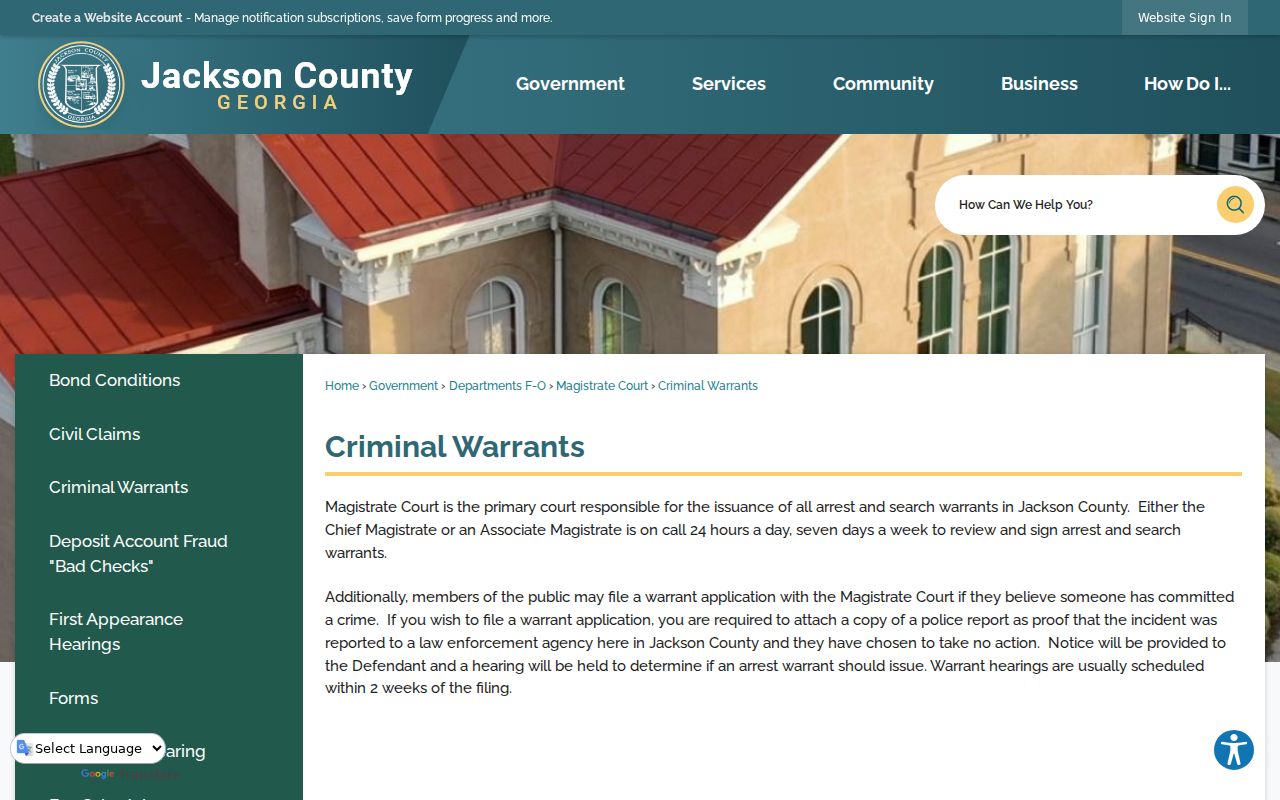 Jackson County warrant lookup Magistrate Court warrant role