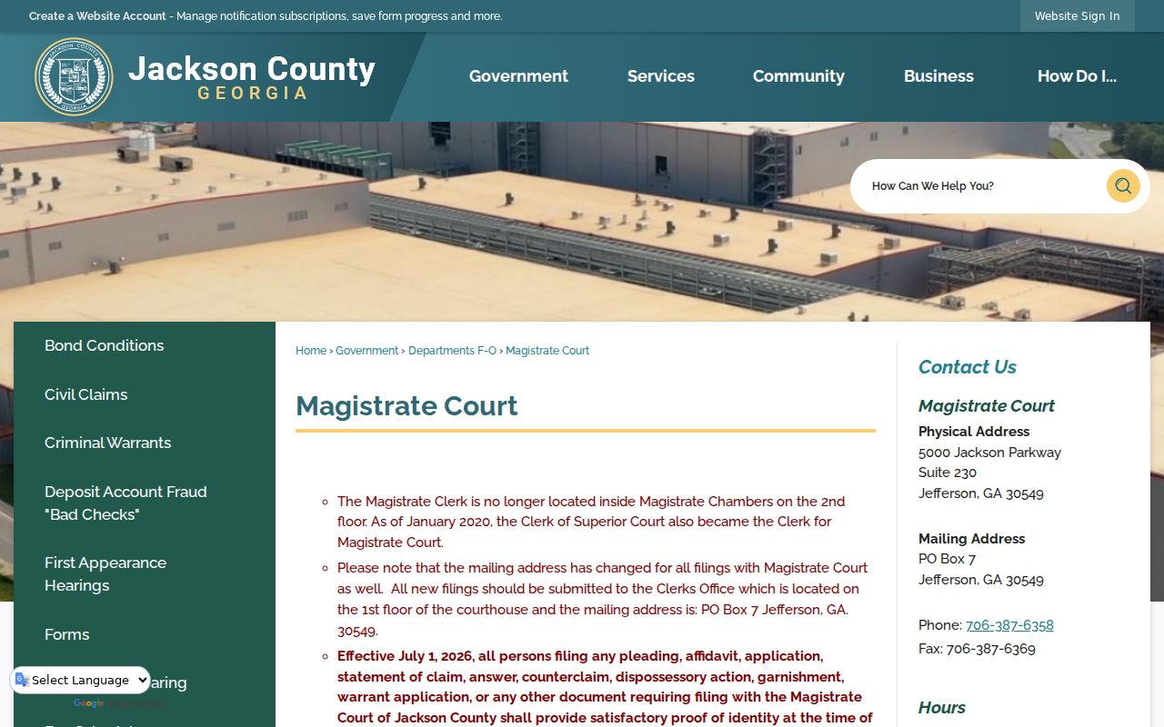 Jackson County warrant lookup Magistrate filing destination