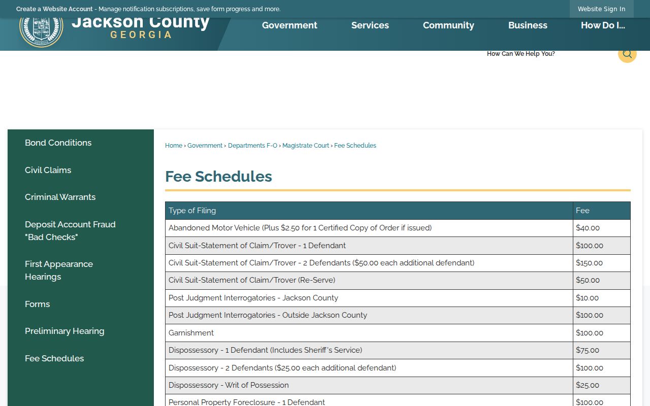 Jackson County outstanding warrants court fee schedule