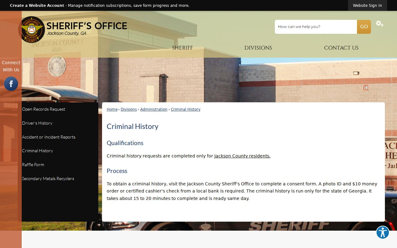 Jackson County bench warrant and criminal history distinction