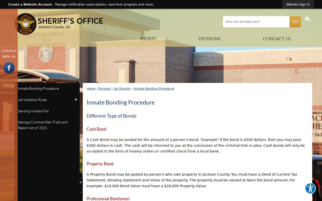 Jackson County warrant records official inmate bonding procedure