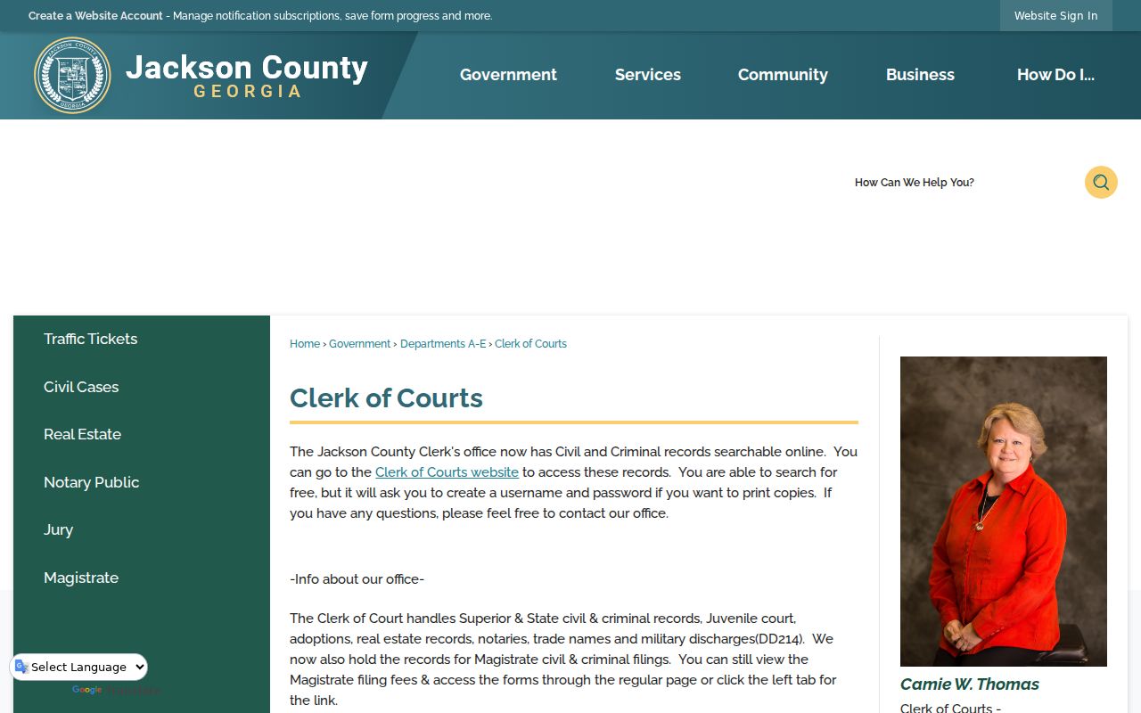 Jackson County warrant records Clerk of Courts case-search route