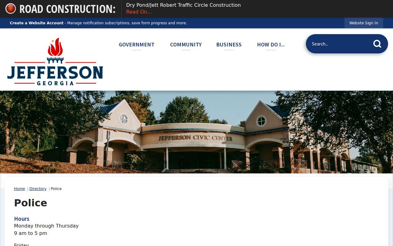 Official Jefferson Police directory with contact and office information for warrant questions